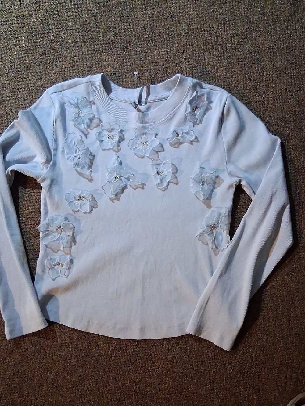 Anthropologie Floral Crew-Neck Sweater - Ice Melt. NEW, Small, $98
